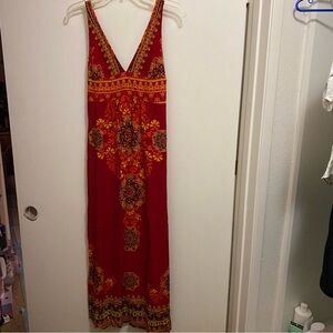 Akualani Womens Boho Maxi Tank Dress S Small 32” Red Orange Yellow Bohemian